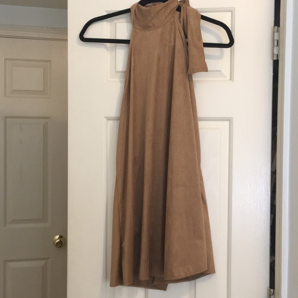 Blue life suede high neck halter dress